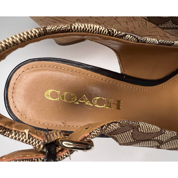 Coach Authentic Ferry Wedges Open Toe Gold Logo Platform Sandals Size 6 AS IS - Picture 8 of 12